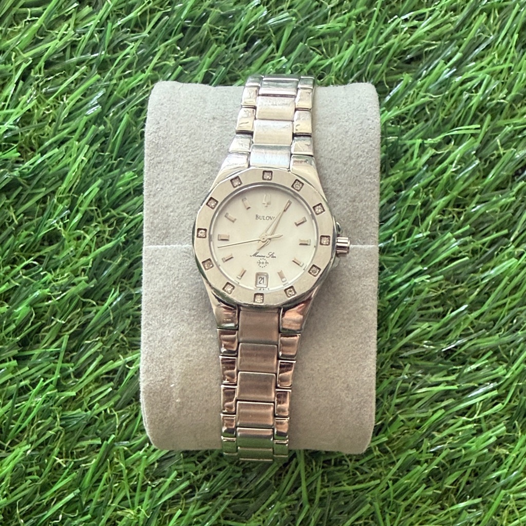 Bulova Ladies Stainless Steel Watch With White Dial And Diamondaccent Markers